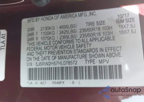 2017 Honda Cr-V Ex z USA, uszkodzony, nr VIN 5J6RW2H57HL078572